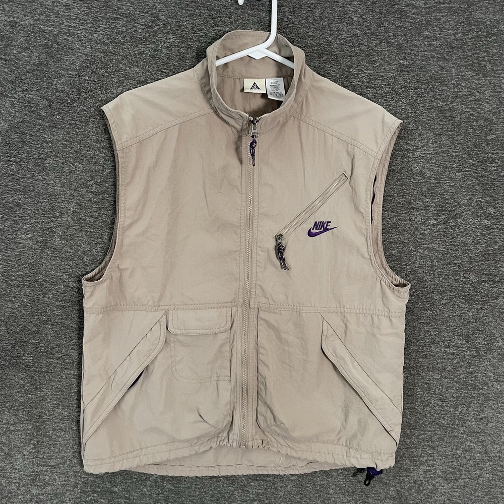 Vintage Nike ACG Vest Medium Beige Windbreaker Full Zip Outdoor 90s Swoosh